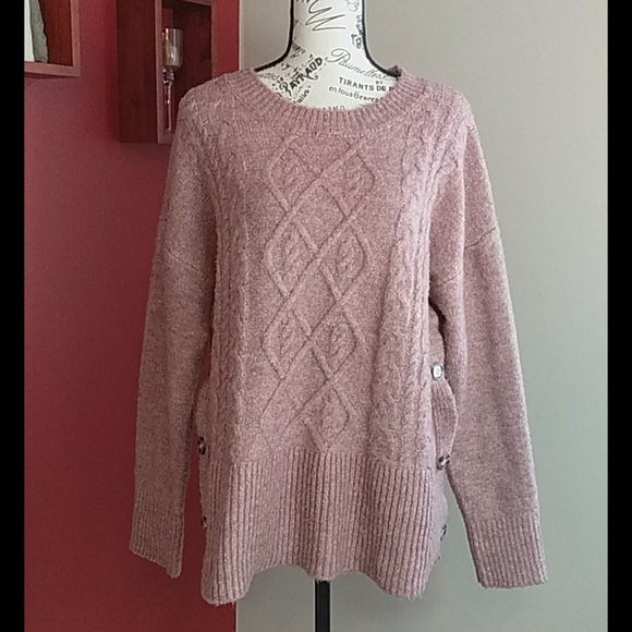 Marled Sweaters - Marled Dusty Rose Sweater with side buttons, Large